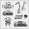 Set of mountain climbing labels, emblems and design elements. Royalty Free Stock Photo