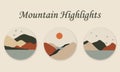 Set of mountain landscape icon collection. Trendy flat travel art style