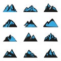 Set of mountain silhouettes icons, logo design, isolated on white background, flat style. Vector Royalty Free Stock Photo