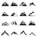 Set of mountain silhouettes icons, logo design, isolated on white background, flat style. Vector Royalty Free Stock Photo