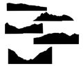 set of mountains silhouettes in black and white, separate elements Royalty Free Stock Photo