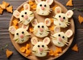 Set of mouse Shaped Cheese crackers ready to eat Royalty Free Stock Photo