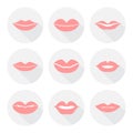 Set of mouth smile red woman lips in flat Royalty Free Stock Photo