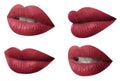 Set of mouths with beautiful makeup on background. Matte red lipstick