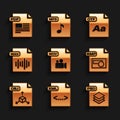 Set MOV file document, XML, PSD, BMP, OBJ, WAV, OTF and PDF icon. Vector Royalty Free Stock Photo