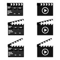 Set of movie clapperboard. Clapperboard icon. Movie production sign. Video movie clapper equipment. Filmmaking device.