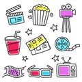 Set of movie doodle illustration with colorful design