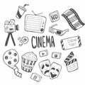 Set of movie doodle isolated on white background