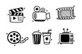 Set of movie elements vector illustration in cute doodle style