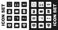 Set Movie, film, media projector, Envelope, Spiral notebook, Clock, File document, Headphones, Shelf with books and