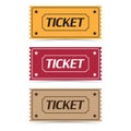 Set of movie ticket icons with shadow on a white background Royalty Free Stock Photo