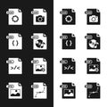 Set MP3 file document, CSS, RAW, XSL, GIF, SVG and JPG icon. Vector Royalty Free Stock Photo