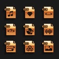 Set MP3 file document, 3DS, JPG, WAV, M3U, PHP, XML and icon. Vector Royalty Free Stock Photo