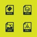 Set MSG file document, OBJ, JPG and PSD icon. Vector Royalty Free Stock Photo