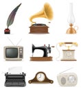 Set of much objects retro old vintage icons stock illustr