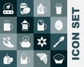 Set Muffin, Teaspoon, Lemon, Cup of tea with leaf, French press, and rose icon. Vector