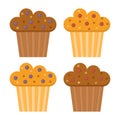 Set of muffins color vector icons with berry. Flat cupcakes illustration. Cake desserts design Royalty Free Stock Photo