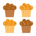 Set of muffins color vector icons with chocolate. Flat cupcakes illustration. Cake desserts design Royalty Free Stock Photo