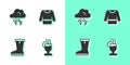 Set Mulled wine, Storm, Waterproof rubber boot and Sweater icon. Vector