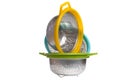 set of multi-colored aluminum colanders on a white isolated background Royalty Free Stock Photo