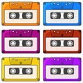 Set of multi-colored audio cassette icons. Isolated vector illustration on white background.