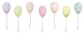 Set of multi-colored balloons. Watercolor collection in pastel colors. Birthday, gender party, baby shower Royalty Free Stock Photo