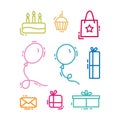 Set of multi colored birthday party icons