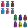 Set of multi-colored bottles in the style of flat. vector illustration.