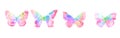set of multi-colored butterflies isolated on a white background. four watercolor moths