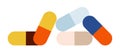 Set of multi-colored capsules, dosage form vector icon flat isolated illustration