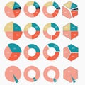 A set of 16 multi-colored diagrams with interest values. Infographics.Gentle calm colors, pink, yellow, aquamarine.Round and poly