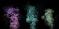 A set of multi-colored different vapors, smoke on a black background to overlay on your photos. Royalty Free Stock Photo