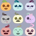 set of multi-colored halloween pumpkins. emotional magic halloween pumpkins