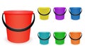 Set multi-colored household plastic buckets Royalty Free Stock Photo