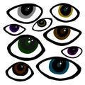 Set of multi-colored magic evil eyes on an isolated white background. Talismans