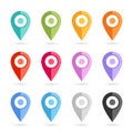 Set of multi-colored map pointers. Royalty Free Stock Photo