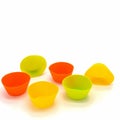 A set of multi-colored silicone molds for home baking. Royalty Free Stock Photo