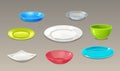 A set of multi-colored and variously shaped plates, in vector