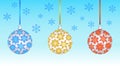 Set of multicolor 3D pattern Christmas tree glass balls decoration with ribbon Royalty Free Stock Photo