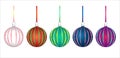 Set of multicolor 3D pattern Christmas tree glass balls decoration with ribbon Royalty Free Stock Photo