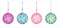 Set of multicolor 3D pattern Christmas tree glass balls decoration with ribbon Royalty Free Stock Photo