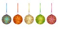 Set of multicolor 3D pattern Christmas tree glass balls decoration with ribbon Royalty Free Stock Photo