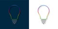 Set of multicolor light bulb thin line icons with a long shadow. Idea and creativity symbols.