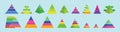 Set of multicolor pyramid cartoon icon design template with various models. vector illustration isolated on blue background