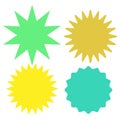 Set of multicolor starburst stamps on white background. Badges and labels various shapes