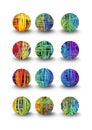 A set of multicolored balls in doodle design and shadow