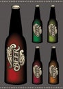 Set of multicolored bottles of beer with label