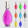 Set of multicolored bottles of perfume