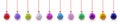 Set of multicolored christmas tree balls hanging on red ribbons Royalty Free Stock Photo