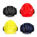 Set of multicolored 3d glossy safety helmets, cycling helmet. Three-dimensional hard hats isolated on a white background Royalty Free Stock Photo
